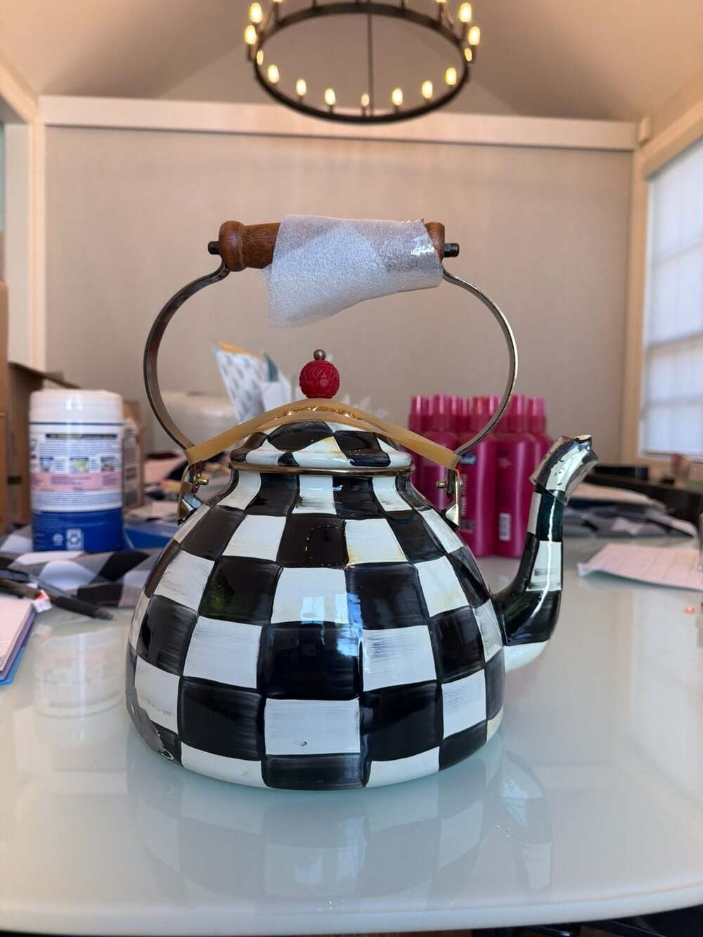 MacKenzie-Childs Courtly Check 3-Quart Tea Kettle - Damaged NEW decor only